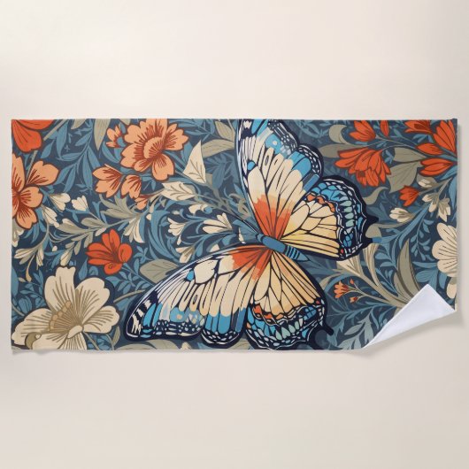 Regal Butterfly temidden van William Morris Floral Strandlaken (Voorkant)