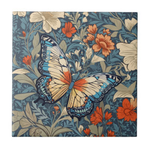 Regal Butterfly temidden van William Morris Floral Tegeltje