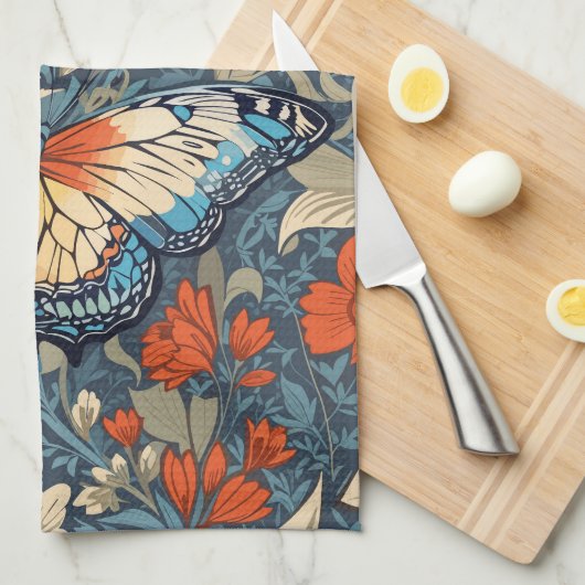 Regal Butterfly temidden van William Morris Floral Theedoek (Quarter Fold)