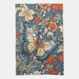 Regal Butterfly temidden van William Morris Floral Theedoek
