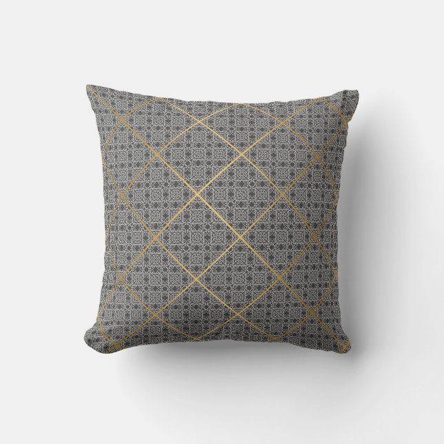 REGAL CHARCOAL GRAY GOLD  DESIGN CUSHION KUSSEN (Voorkant)
