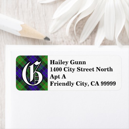Regal Clan Gunn Tartan Monogram Etiket (Insitu)