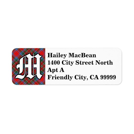 Regal Clan MacBean MacBain Tartan Monogram Etiket (Voorkant)