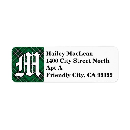 Regal Clan MacLean Hunting Tartan Monogram Etiket (Voorkant)