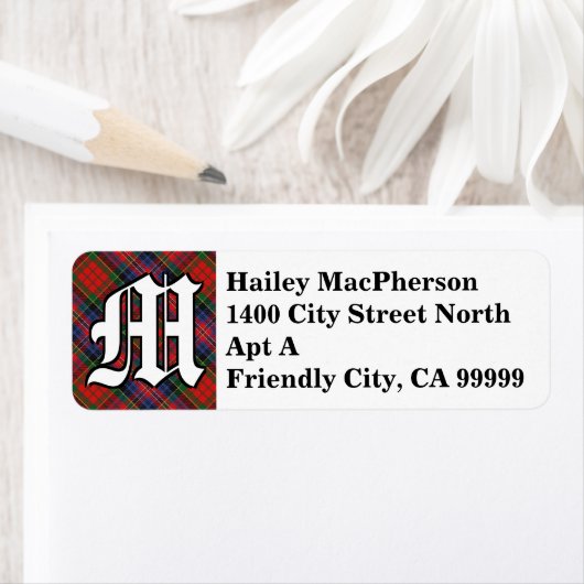 Regal Clan MacPherson Red Tartan Monogram Etiket (Insitu)