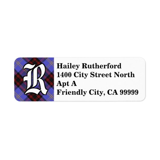 Regal Clan Rutherford Tartan Monogram Etiket (Voorkant)
