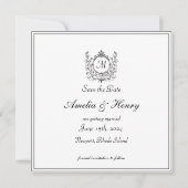Regal Classic Formeel Monogram Crest Bruiloft Save The Date (Voorkant)