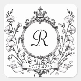Regal Classic Formeel Monogram Crest Bruiloft Vierkante Sticker