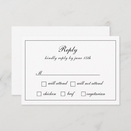 Regal Classic formele zwart-wit bruiloft RSVP Kaartje (Voorkant / Achterkant)