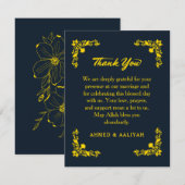 Regal Contrast Midnight Blue & Gold Floral Wedding Bedankkaart (Voorkant / Achterkant)