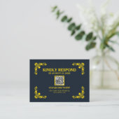 Regal Contrast Midnight Blue & Gold QR RSVP Card Informatiekaartje (Staand voorkant)
