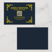Regal Contrast Midnight Blue & Gold QR RSVP Card Informatiekaartje (Voorkant / Achterkant)