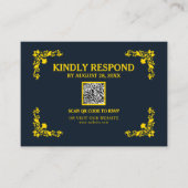 Regal Contrast Midnight Blue & Gold QR RSVP Card Informatiekaartje (Voorkant)