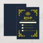 Regal Contrast Midnight Blue & Gold Wedding RSVP Kaartje (Voorkant / Achterkant)