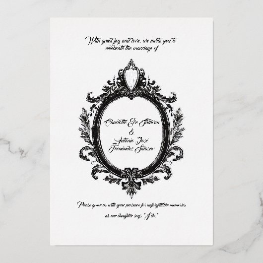 Regal Crest, klassieke bruiloft elegantie, Folie Uitnodiging (Voorkant)