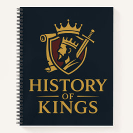 Regal crest logo met gekroonde koning en zwaard notitieboek