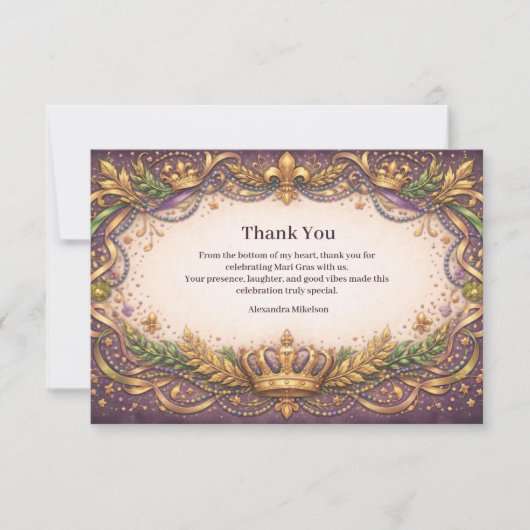 Regal Crown Fleur-de-Lis Mardi Gras Bedankkaart (Voorkant)