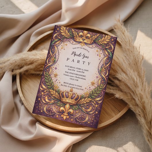 Regal Crown Fleur-de-Lis Mardi Gras Kaart