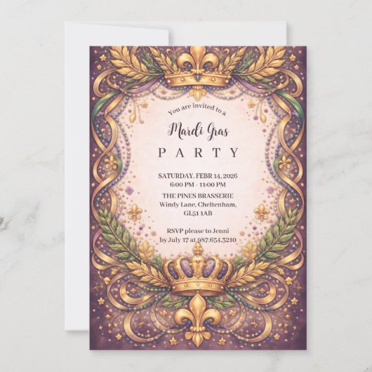 Regal Crown Fleur-de-Lis Mardi Gras Kaart (Voorkant)