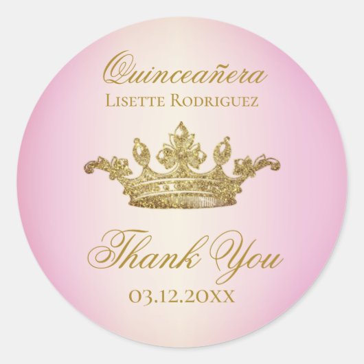 Regal Crown Quinceanera Dank u Ronde Sticker (Voorkant)