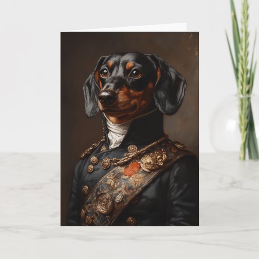 Regal Dachshund in Napoleontisch militair uniform (Voorkant)
