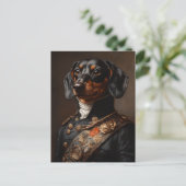 Regal Dachshund in Napoleontisch militair uniform Briefkaart (Staand voorkant)