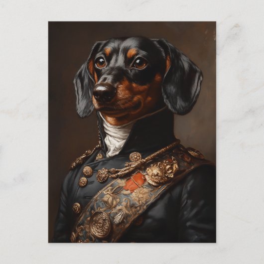 Regal Dachshund in Napoleontisch militair uniform Briefkaart (Voorkant)