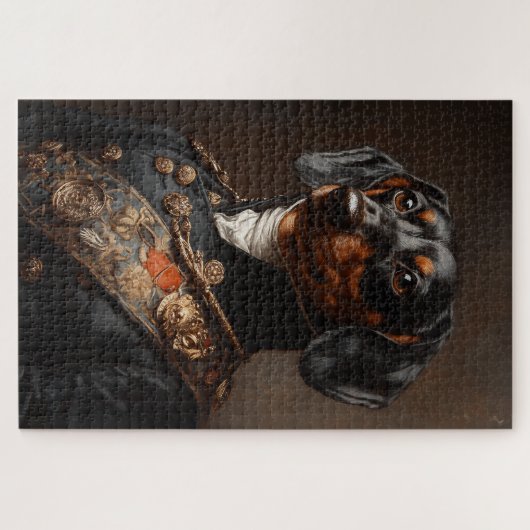 Regal Dachshund in Napoleontisch militair uniform Legpuzzel (Horizontaal)