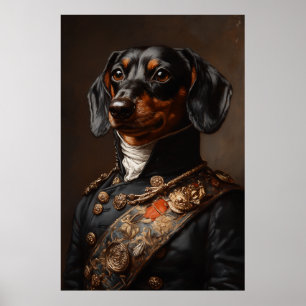 Regal Dachshund in Napoleontisch militair uniform Poster