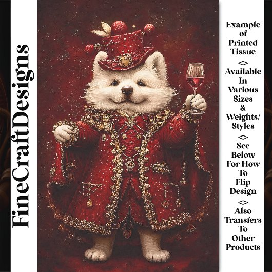 Regal Dog in Red met rode wijn AW8 Decoupage Tissuepapier