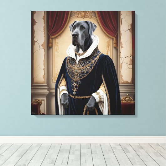 Regal Dog in Renaissance-kleding - Digitale kunst  Canvas Afdruk (Insitu (Houten vloer))