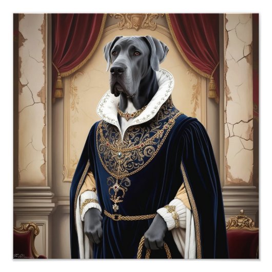 Regal Dog in Renaissance-kleding - Digitale kunst  Foto Afdruk (Voorkant)
