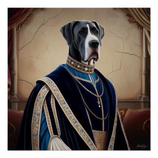 Regal Dog in Renaissance-kleding - Digitale kunst Perfect Poster (Voorkant)