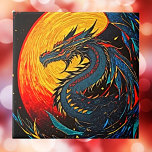 Regal Dragon Under the Full Moon Keramische Tegel Tegeltje<br><div class="desc">Transformeer je ruimte met deze prachtige keramische tegel met een majestueuze lino-geslepen draak onder een gloeiende volle maan. De gedurfde zwarte, blauwe, gele en rode kleuren, gecombineerd met een koele retro-vibe, ontsteken inspiratie en vertrouwen in elke kamer. Dit unieke kunstwerk, vol kracht en mythische elegantie, is een perfect geschenk of...</div>