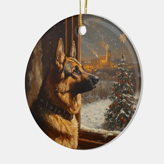 Regal Duitse herder kerstboom olieverfschilderij Keramisch Ornament (Links)