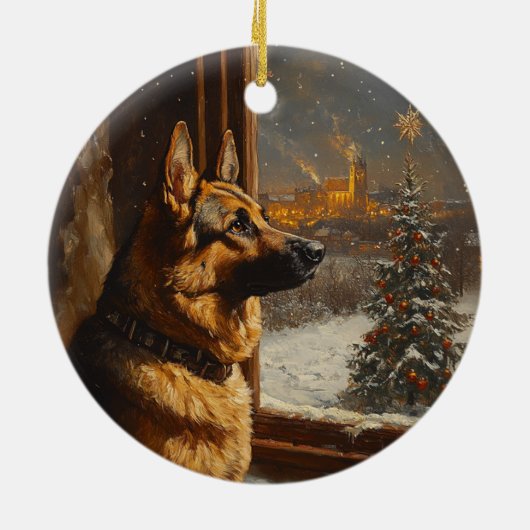Regal Duitse herder kerstboom olieverfschilderij Keramisch Ornament (Achterkant)