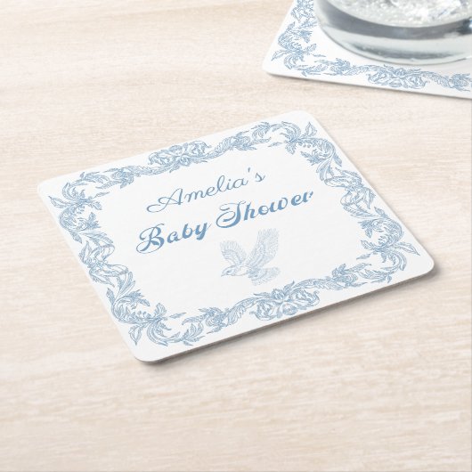 Regal Dusty Blue Baroque Lijst Baby shower Kartonnen Onderzetters (Schuin)
