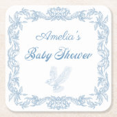 Regal Dusty Blue Baroque Lijst Baby shower Kartonnen Onderzetters (Voorkant)