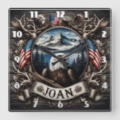 Regal Eagle met bergen en vlaggen Vierkante Klok (Voorkant)