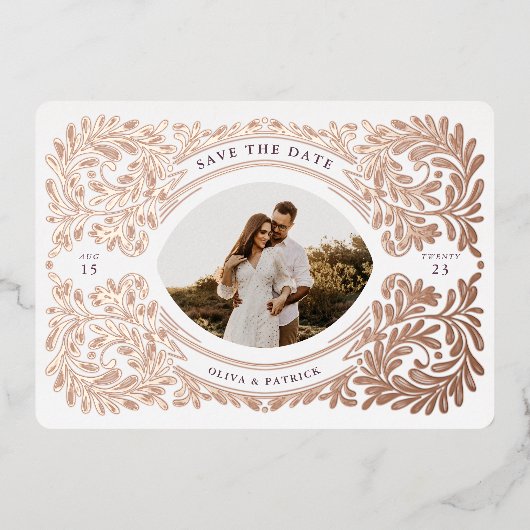 Regal Ebbel Save the Date Photo Lijst Paars Folie Uitnodiging (Voorkant)