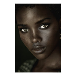 Regal Ebony Portrait Intense Gaze Gold Hoops Foto Afdruk