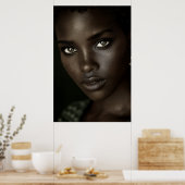 Regal Ebony Portrait Intense Gaze Gold Hoops Poster (Keuken)