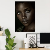 Regal Ebony Portrait Intense Gaze Gold Hoops Poster (Thuiskantoor)