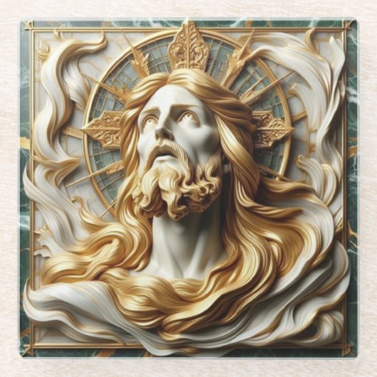 Regal eerbied Jezus in goud Glazen Onderzetter (Voorkant)