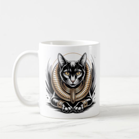 Regal Egyptian Black Cat Art Koffiemok (Links)