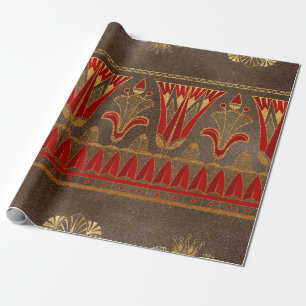 Regal Egyptische Bloemen en Geometrische Goud-Rood Cadeaupapier
