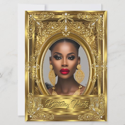 Regal Elegant Photo Birthday Party Gold Pareltjes Kaart (Voorkant)