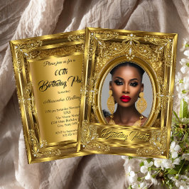 Regal Elegant Photo Birthday Party Gold Pareltjes Kaart