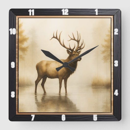 Regal Elk Misty Water Vierkante Klok (Voorkant)