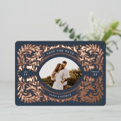 Regal Embellish Save the Date Photo Navy Folie Uitnodiging (Staand Voorkant)